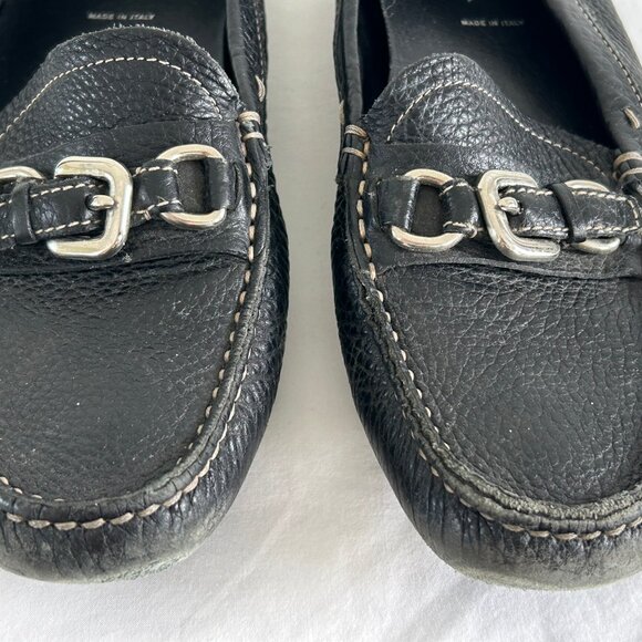 Prada Black Leather Bit Loafers Moccasins Driving Flats Pebbled Slip-On Size 38 - Picture 5 of 15